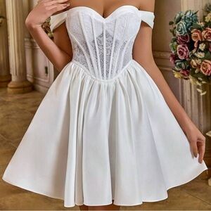 Elegant White Dress with Lace Bodice